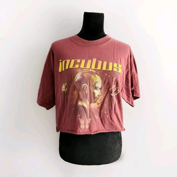 incubus Other - Vtg Cropped 2002 Incubus Make Yourself Tour Tshirt Nu Metal Band Burgundy Tee L